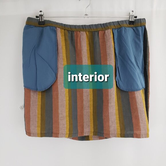 Garnet Hill 100% Linen Pull-On Mini Skirt Size XL Multi-Color Stripes Pockets - Picture 4 of 8